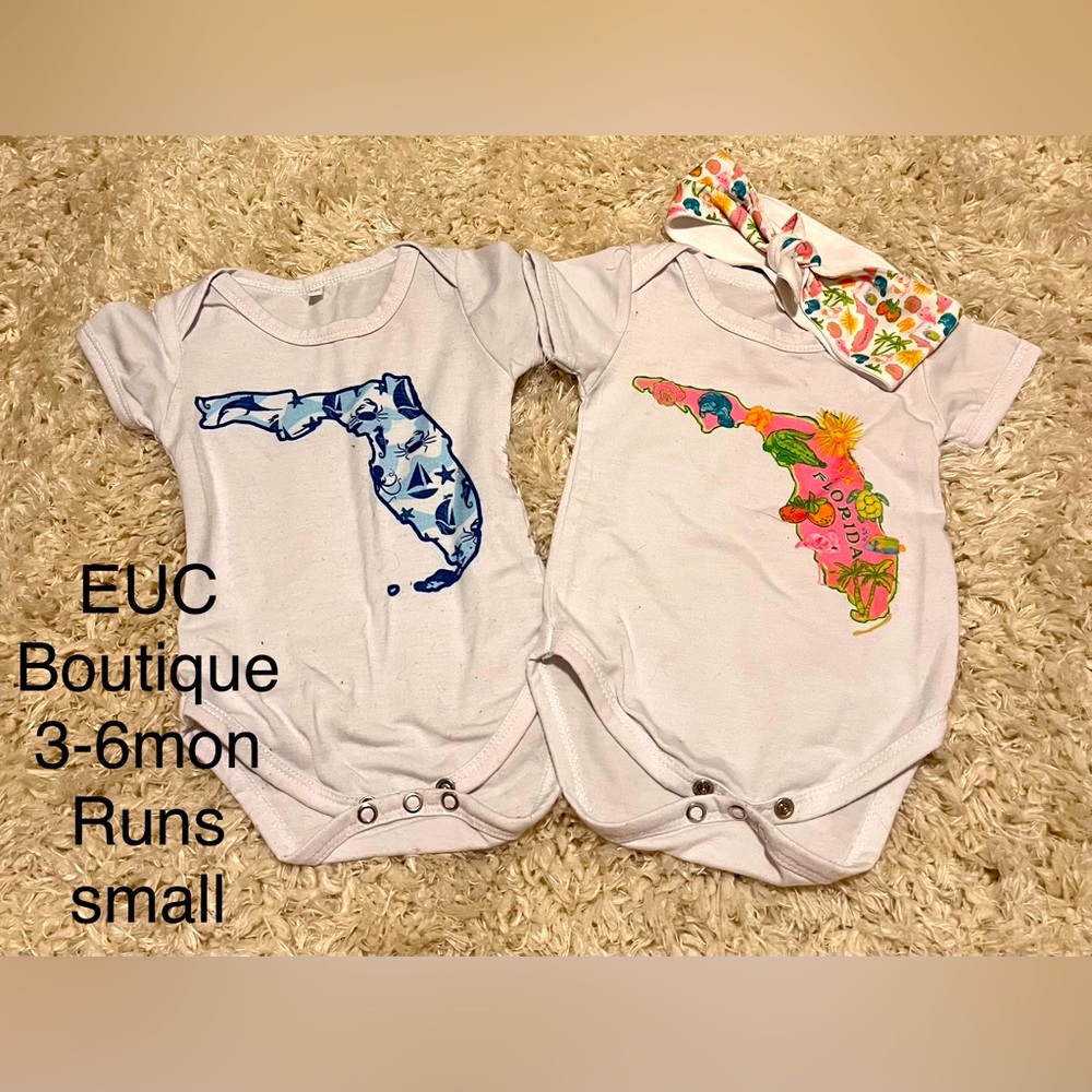 TWIN B/G Florida Onesies with matching bow, Size 3-6 Months, Boutique
